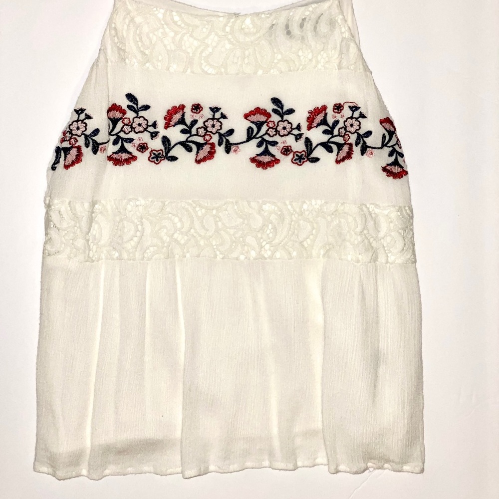 Francescas Cream/Floral Tank with Lace Detail